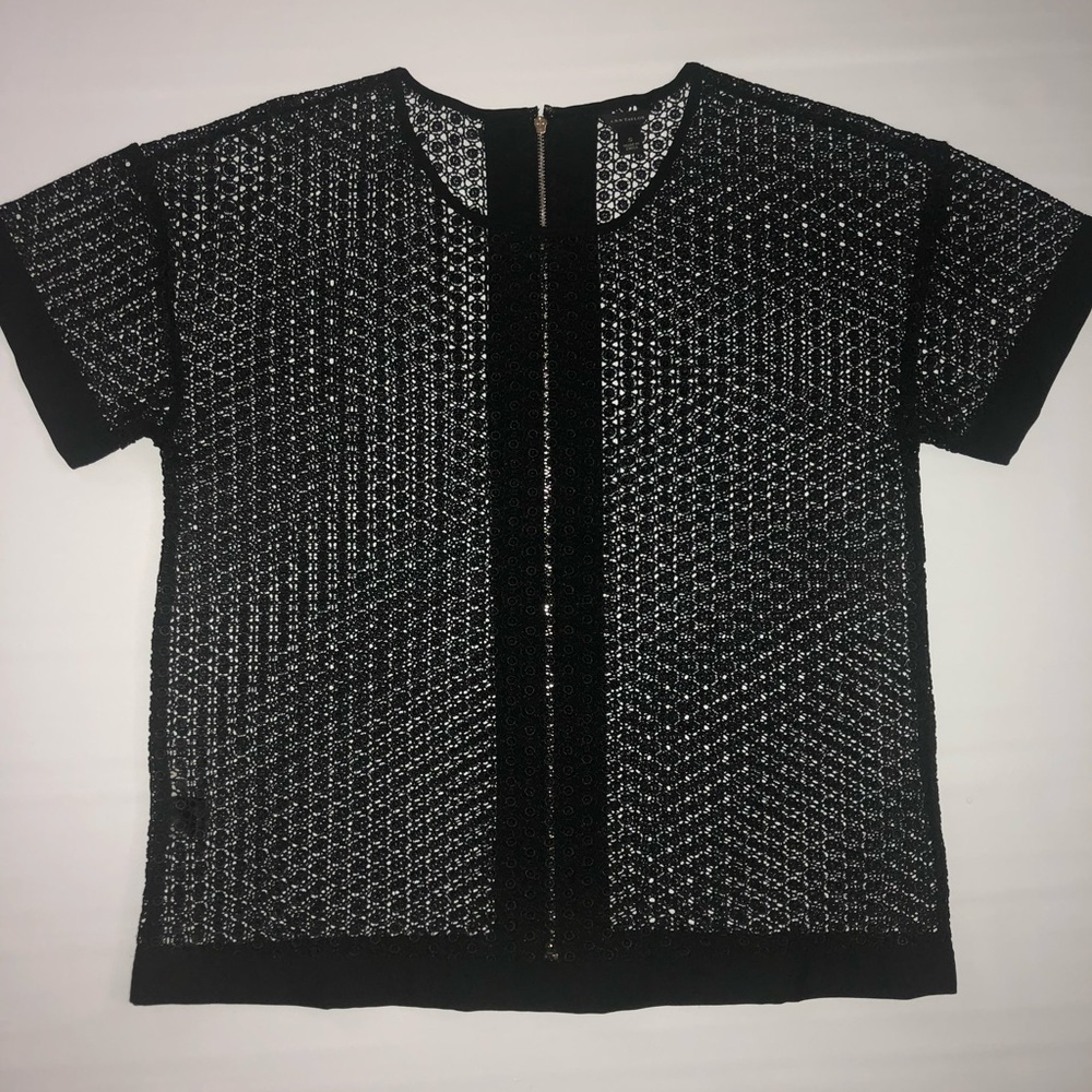 Ann Taylor black lacey top with gold zip - Size S